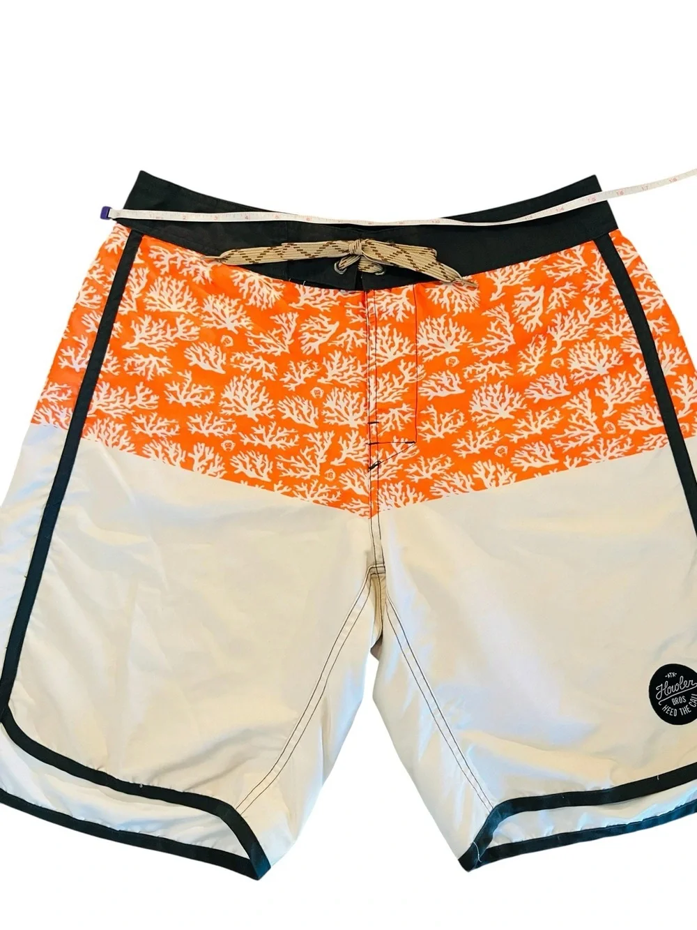 Howler Bros.  Men's Orange and Cream Coral Pattern Board Shorts
